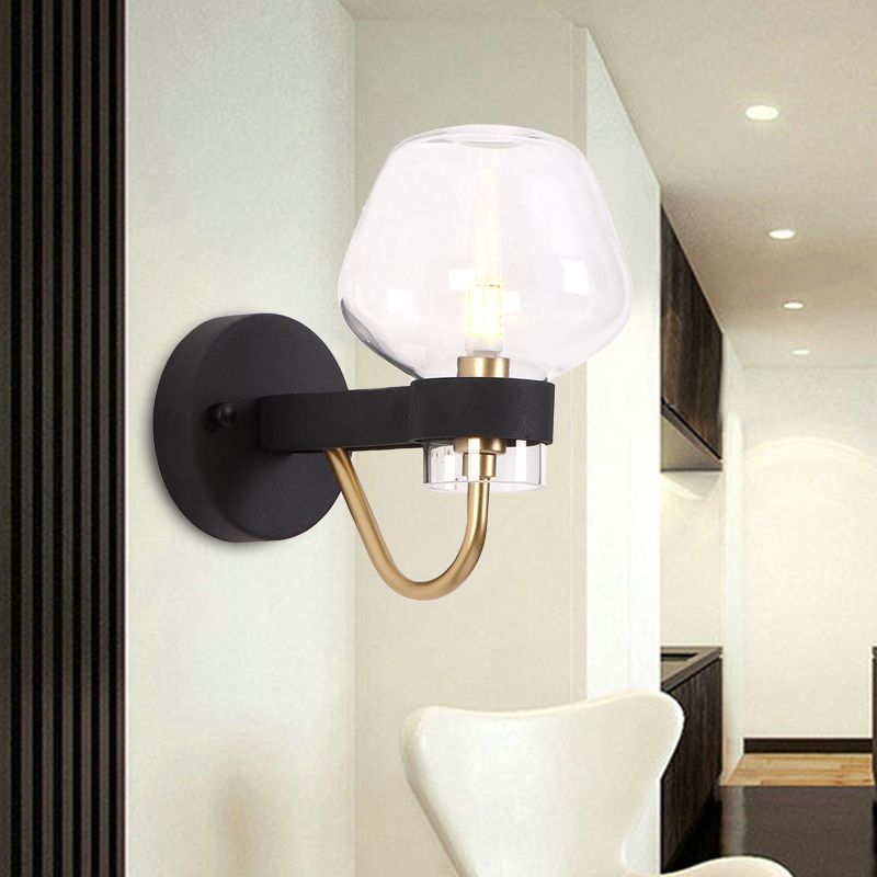 Urn Sconce Light Traditional 1 Head Clear/Amber/Smoke Gray Glass Wall Lighting Fixture for Living Room