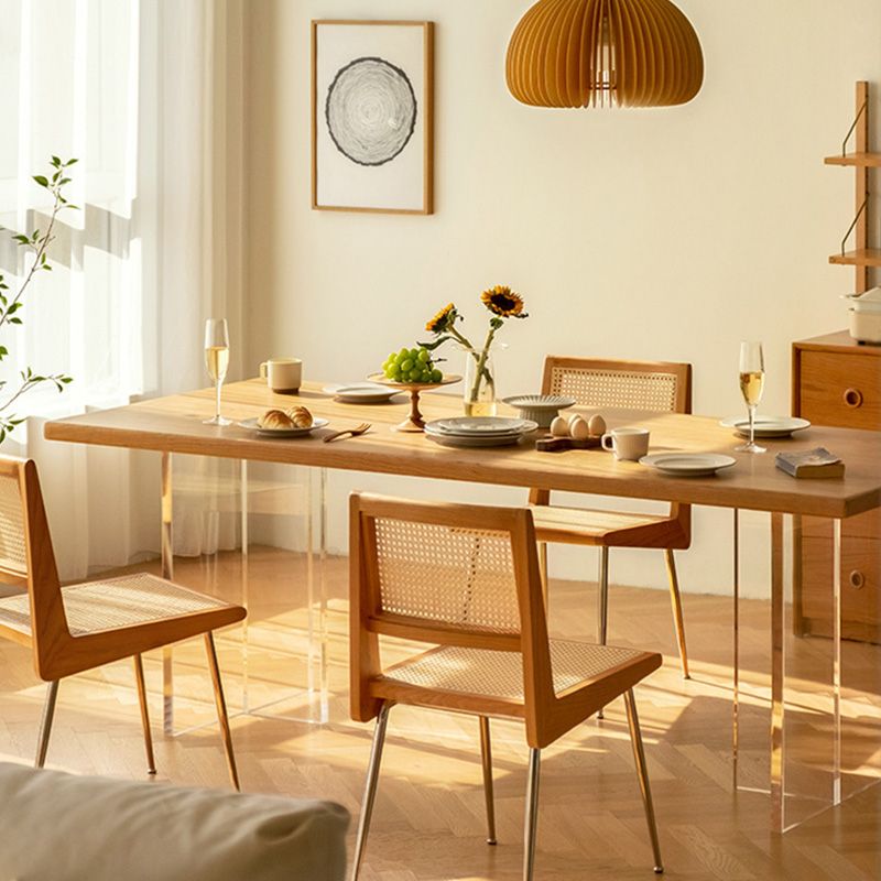 Rectangle Double Base Dining Table Modern Pine Wood Table for Kitchen Dining Room