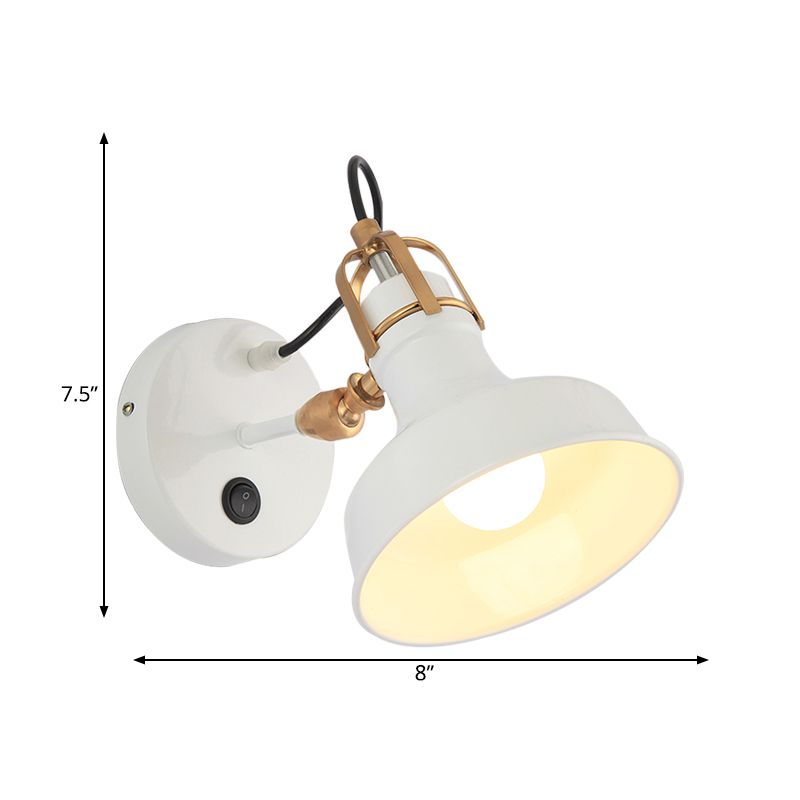 White Urn Wall Sconce Lighting Industrial Metallic 1 Bulb Bedside Rotatable Wall Lamp Fixture