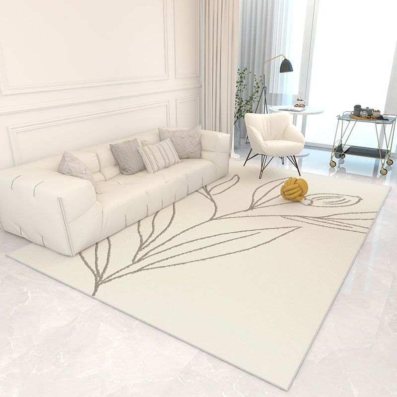 White Tone Trendy Rug Polyester Carpet Abstract Print Indoor Rug Anti-Slip Backing for Living Room
