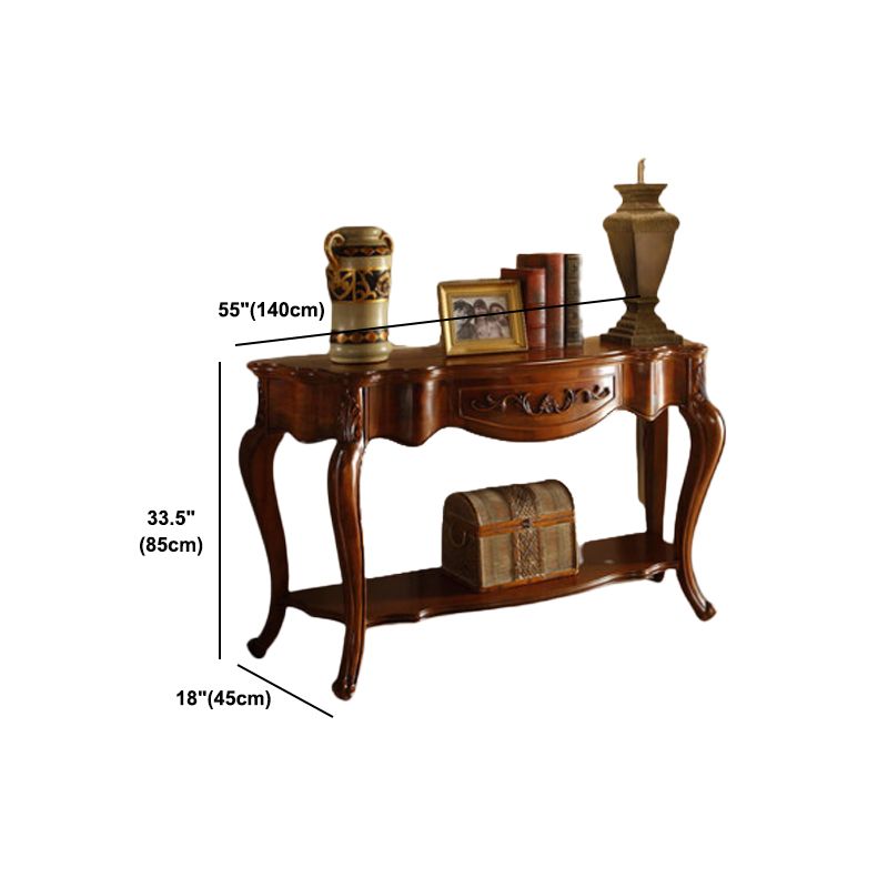 Solid Wood 31.49" H/33.46" H Dark Brown Table for Hall Free Form