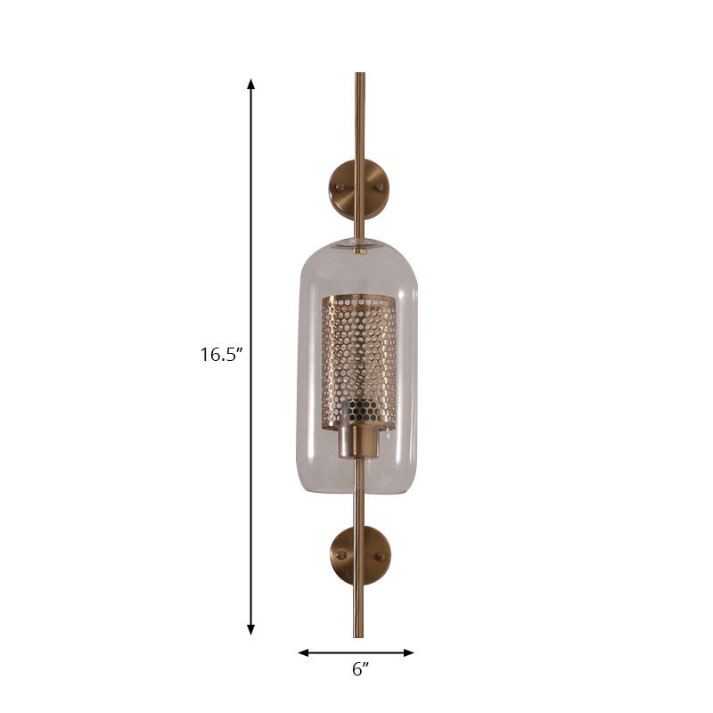 Silver/Gold Cylindrical Wall Sconce Industrial 1 Light Smoke Glass Wall Mount Light Fixture, 5"/6" Wide