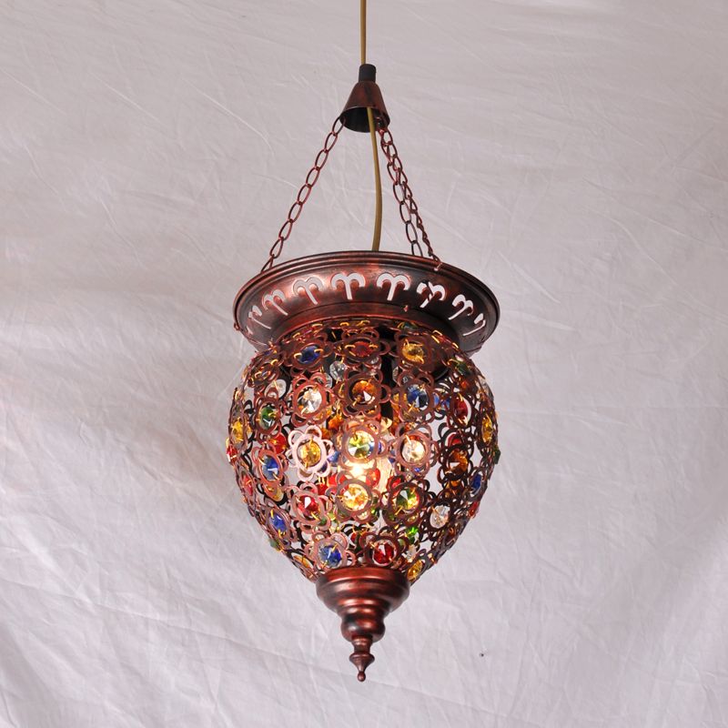 Metal Copper Drop Lamp Urn 1 Bulb Traditional Suspended Lighting Fixture for Balcony