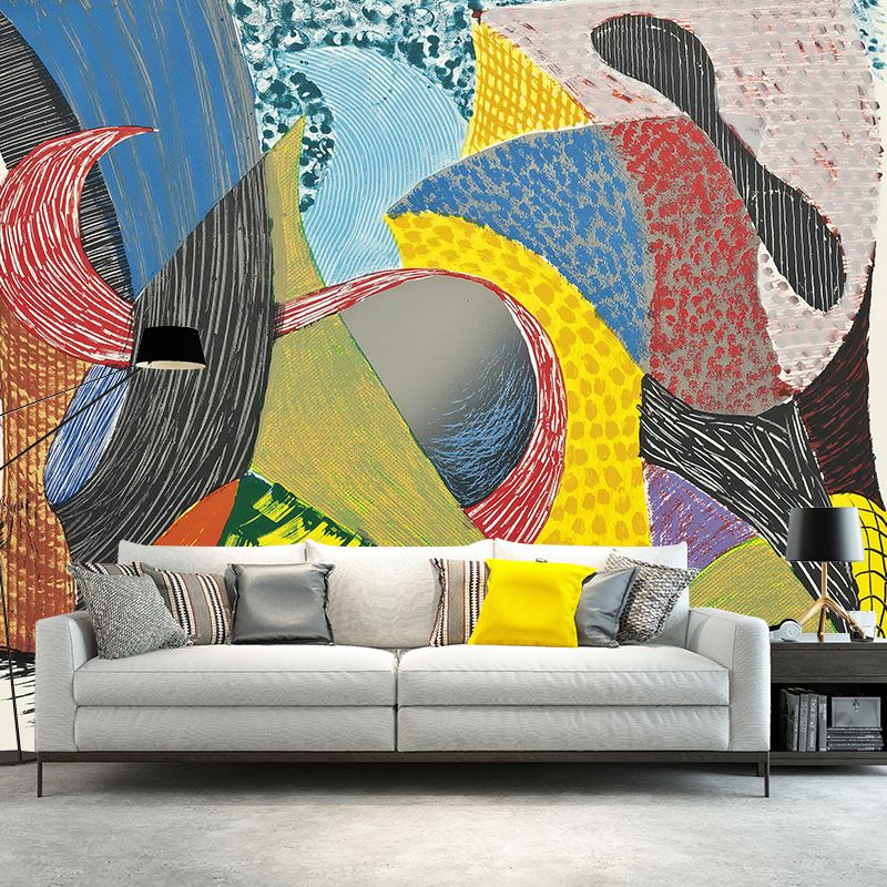 Aesthetics Farm Girl Murals Wallpaper Red-Yellow-Blue Abstract Wall Art for Living Room