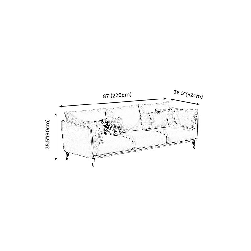 Living Room Genuine Leather Couch Square Arm Sofa with Pillow Back