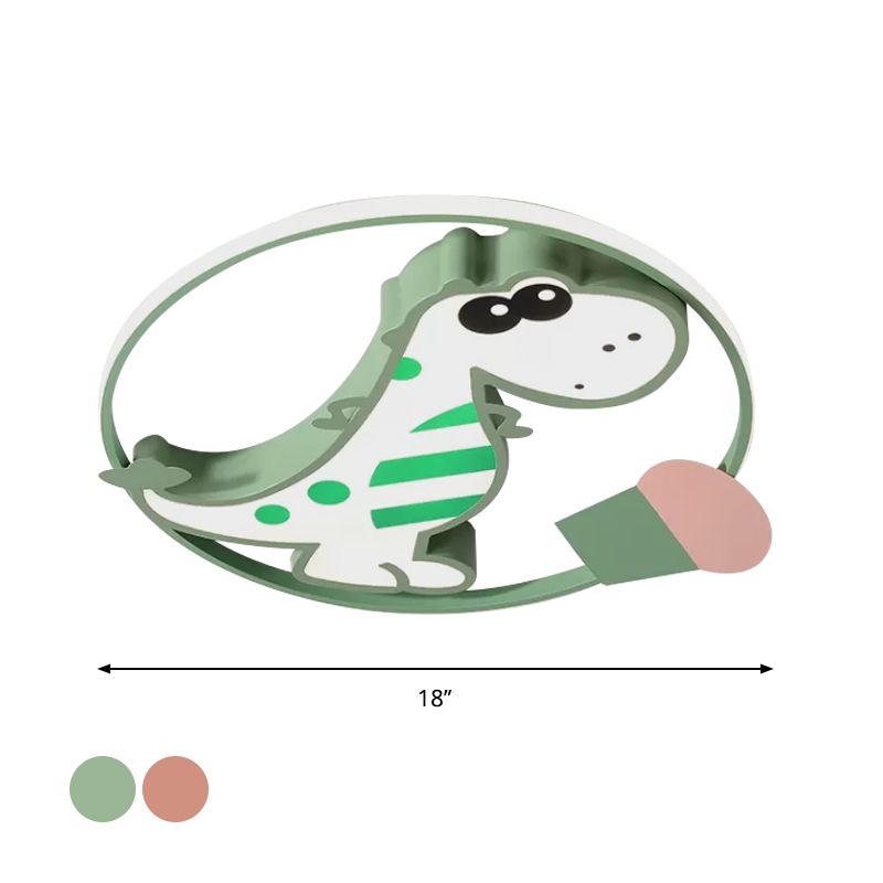 Macaroon Dinosaur/Fish Flush Mount Acrylic LED Nursery Close to Ceiling Lighting Fixture with Ring in Pink/Blue/Green