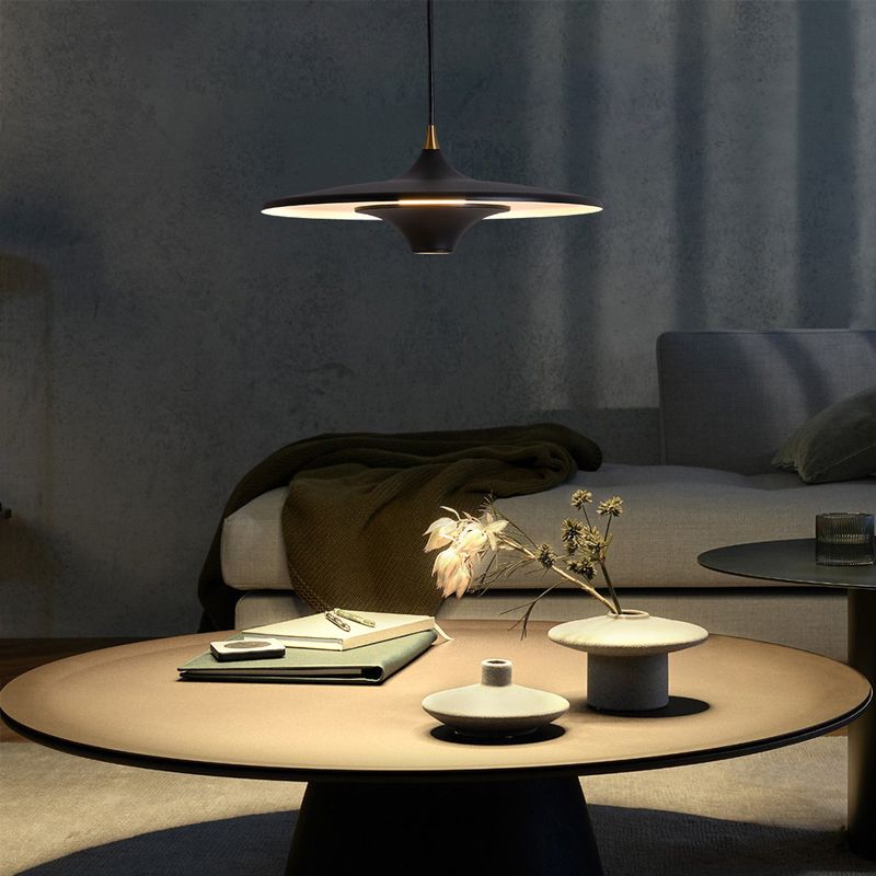 Moderne minimalistische LED -hangende lamp gelakte ijzeren schotel hanglamp met acrylschaduw