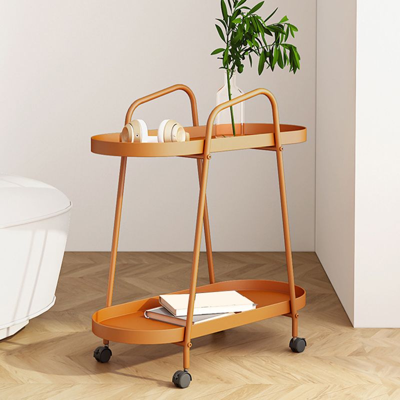 Oval 2-Tier End Table with Casters Mid-Century Modern Metal Side Table