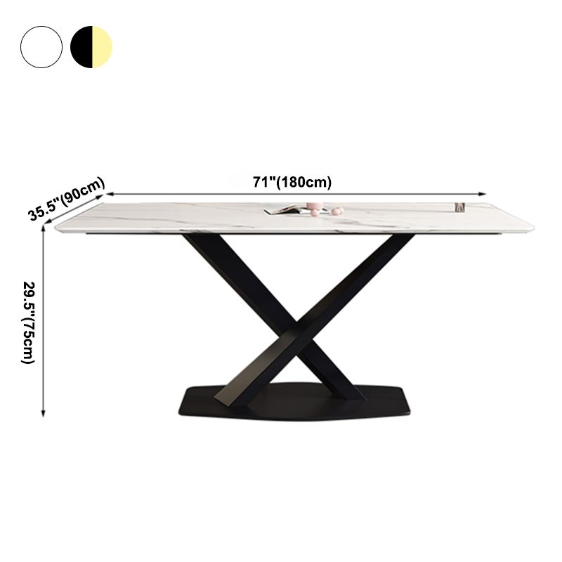 Eenvoudige keuken rechthoekige vorm eettafel gesinterde stenen eettafel met voetstukbasis