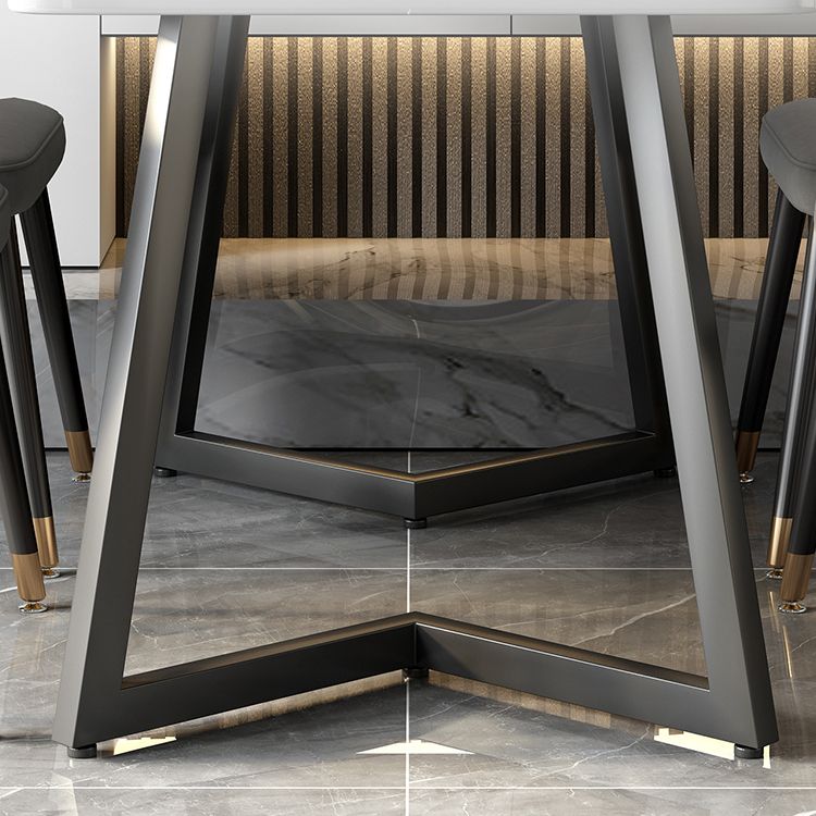 Modern Black Iron Dinette Set 1/2/5/7 Pieces Rectangle Sintered Stone Top Dining Table Set
