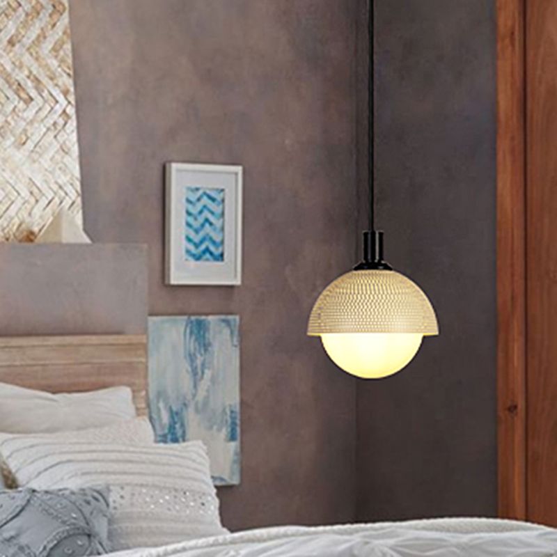 Metal Bowl Ceiling Lamp Modernism 1 Head Hanging Pendant Light in Beige/Gray and Green for Bedroom