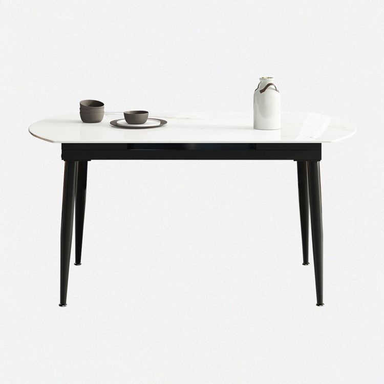 Sintered Stone Top Extendable Round Table for Restaurant Modern Dining Table in White with 4 Legs