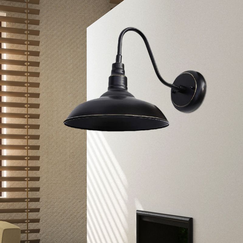 Scheune im Bauernhaus Style Scheune Wandlampe 1 Kopf Metall -Leuchten mit Schwarzarmarm in Schwarz für Outdoor