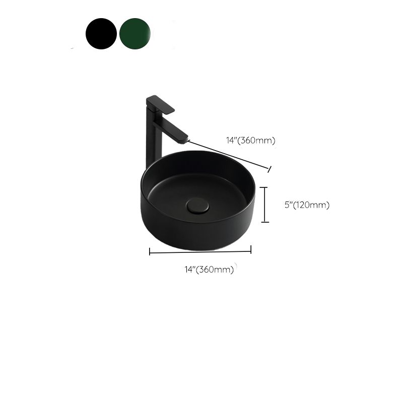 Modern Vessel Bathroom Sink Round Porcelain with Pop-Up Drain Basin Sink