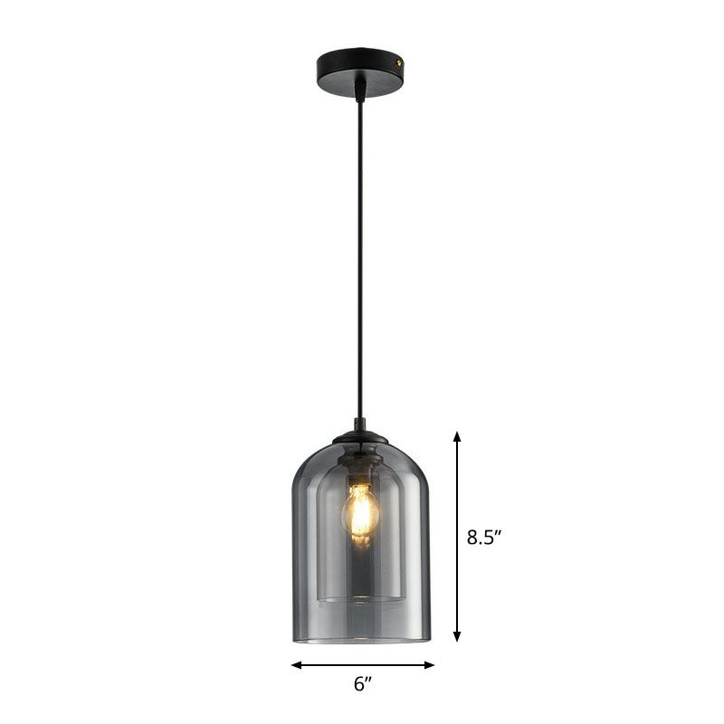 Inverted Cup Dining Room Pendant Light Dual-Glass 1-Light Postmodern Ceiling Hang Lamp