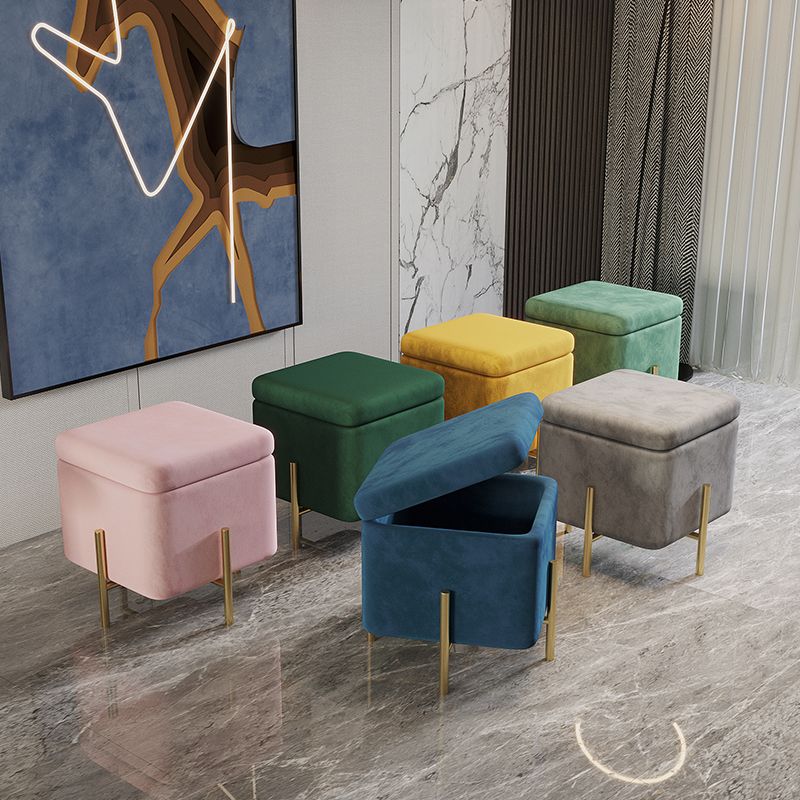 Ottoman Square Pure Color Velvet Scratch Resistant Ottoman with Storage