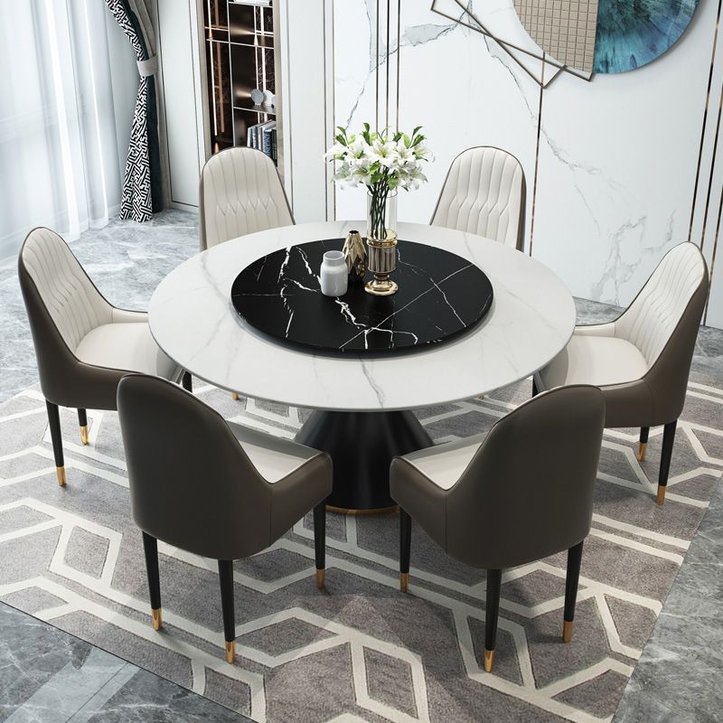 Mesa de comedor de lujo tradicional, mesa rectangular de piedra sinterizada con base de pedestal
