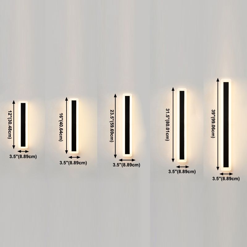 Style moderne Minimaliste Strip Shade Wall Sconce Metal 1 Appliques légères en noir pour la cour