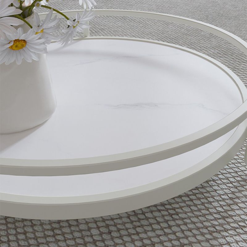Contemporary Glass Top Coffee Table Round Metal Frame Cocktail Table