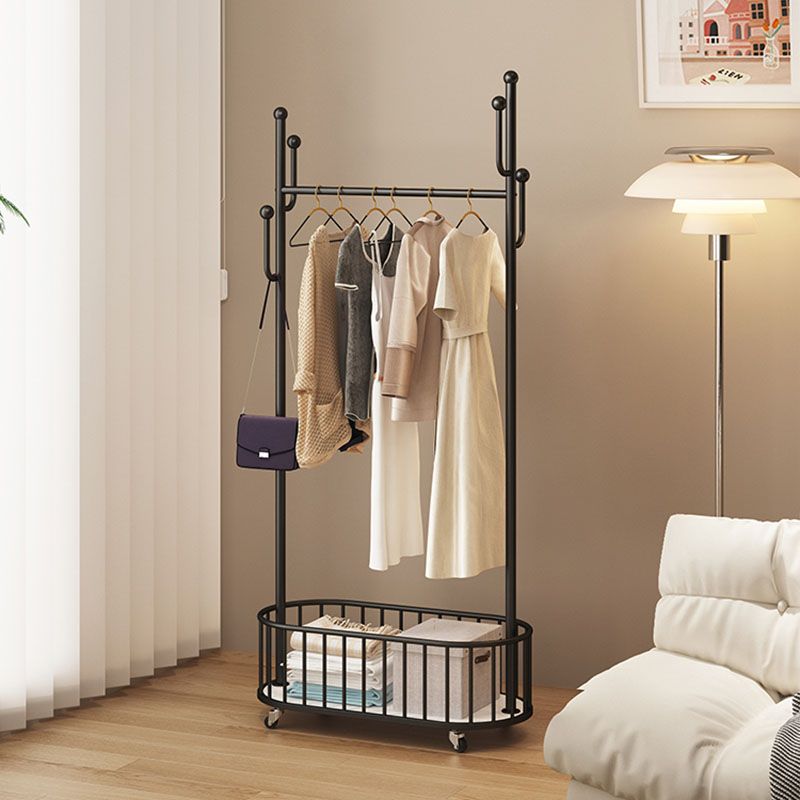 Gorgeous Clothes Hanger Basket Storage Metal Coat Rack with Castors
