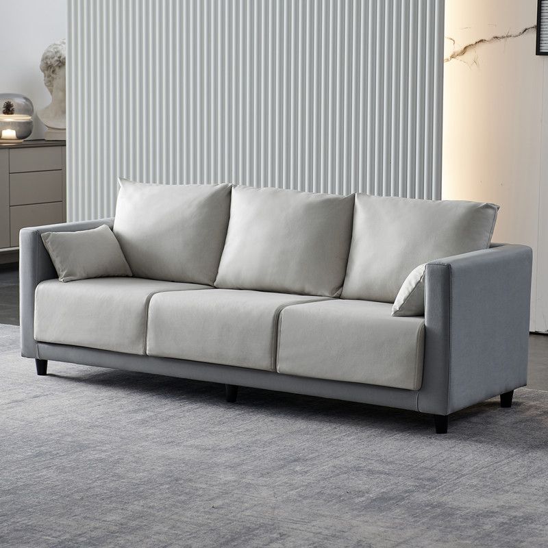 Contemporary Tuxedo Arm Standard Sofa with Bolster Pillows for Living Room, Apartment