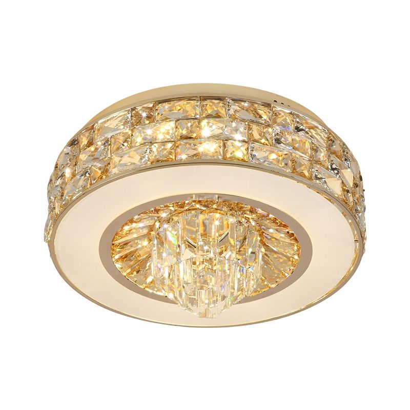 Crystal Round Flushmount Light Contemporary LED Dining Room Ceiling Mounted in Gold