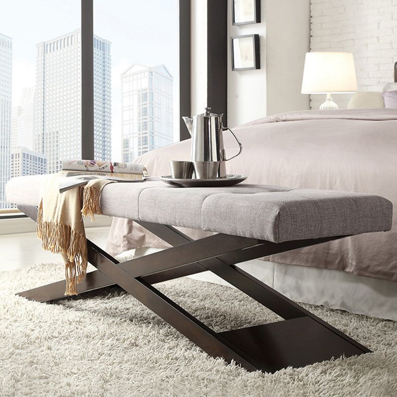 Glam Rectangle Seating Bench Cushioned Bedroom Bench with Metal Base