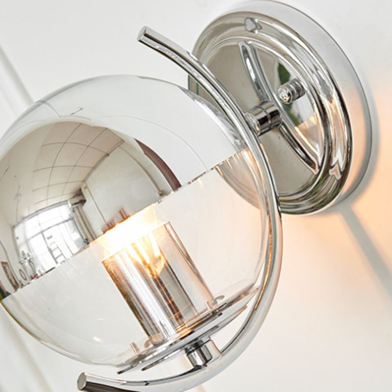 Glass Ball Shape Sconce Light Modern-Style 1 Light Wall Light Fixtures in Chrome