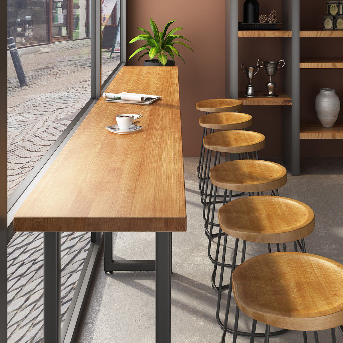 Modern 1/7 Pieces Bar Table Set Rectangle Pine Wood Counter Table with Stools
