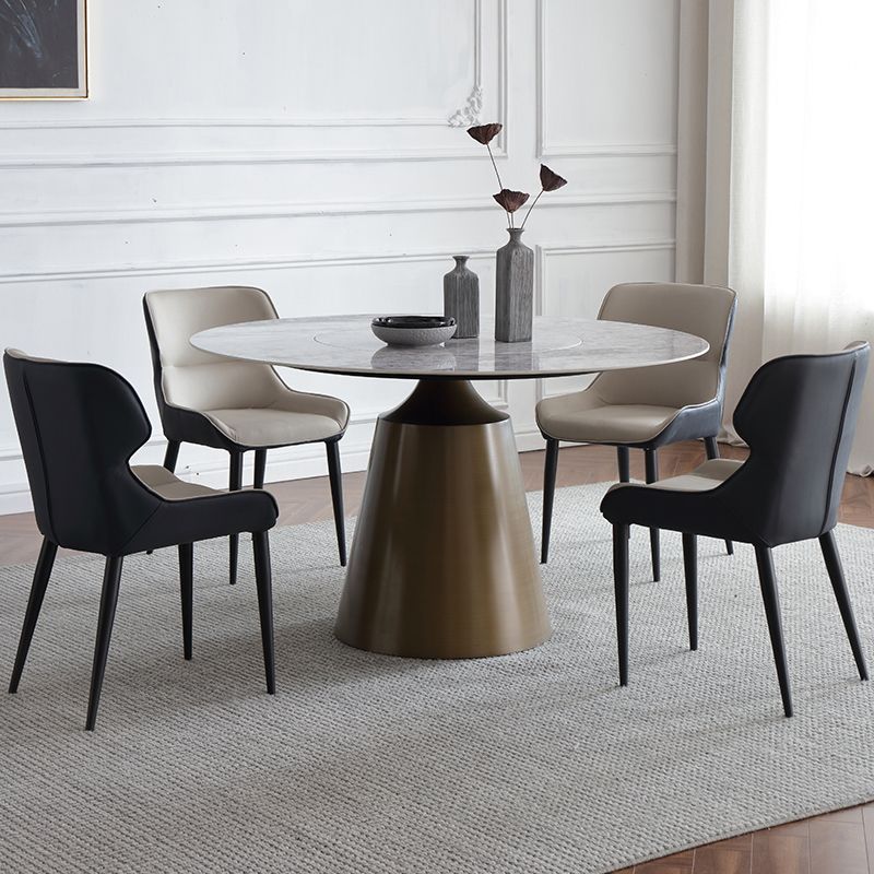 Sintered Stone Top Round Table for Restaurant Modern Dining Table with Metal Pedestal
