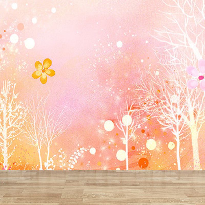 Giant Contemporary Wall Mural in Pastel Color Leafless Trees Wall Art, Custom Printed