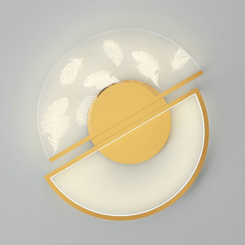 Gold Circular Feather LED Ceiling Light in Modern Luxury Style Acrylic Flush Mount for Bedroom
