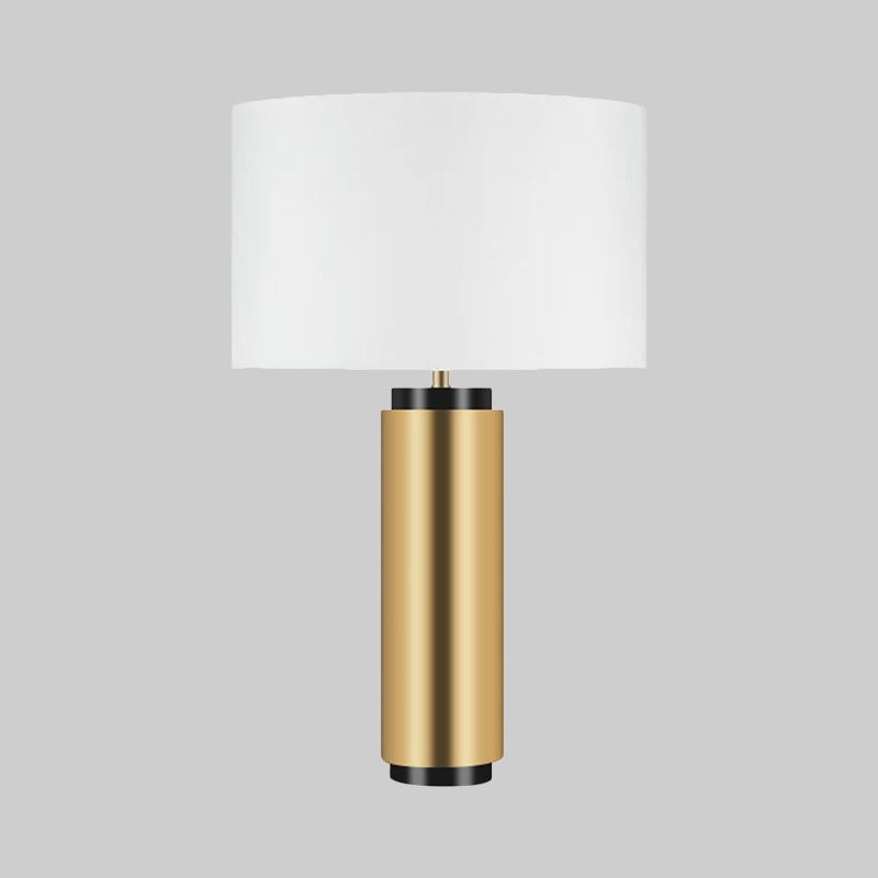 Cilindrische taakverlichting Modernisme Stof 1 kops witte bureaulamp met gouden metalen voet