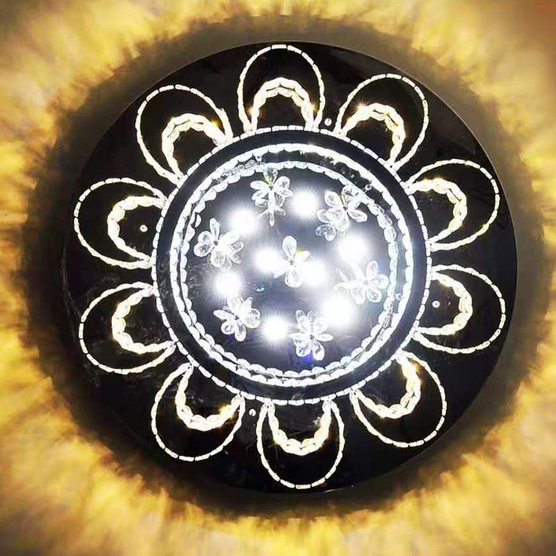 Lámpara de techo de flores de cristal transparente, lámpara LED cromada de modernismo, montaje semiempotrado