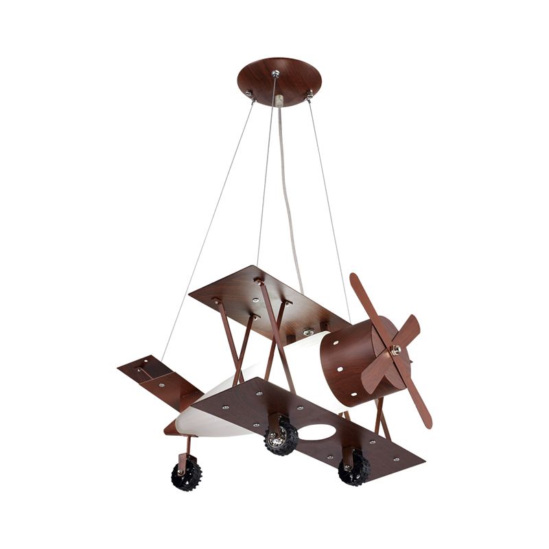 Kids Bloe Blue Chandelier Coffee Finish Biplane Plafond Suspension Lampe avec Opal Glass Shade