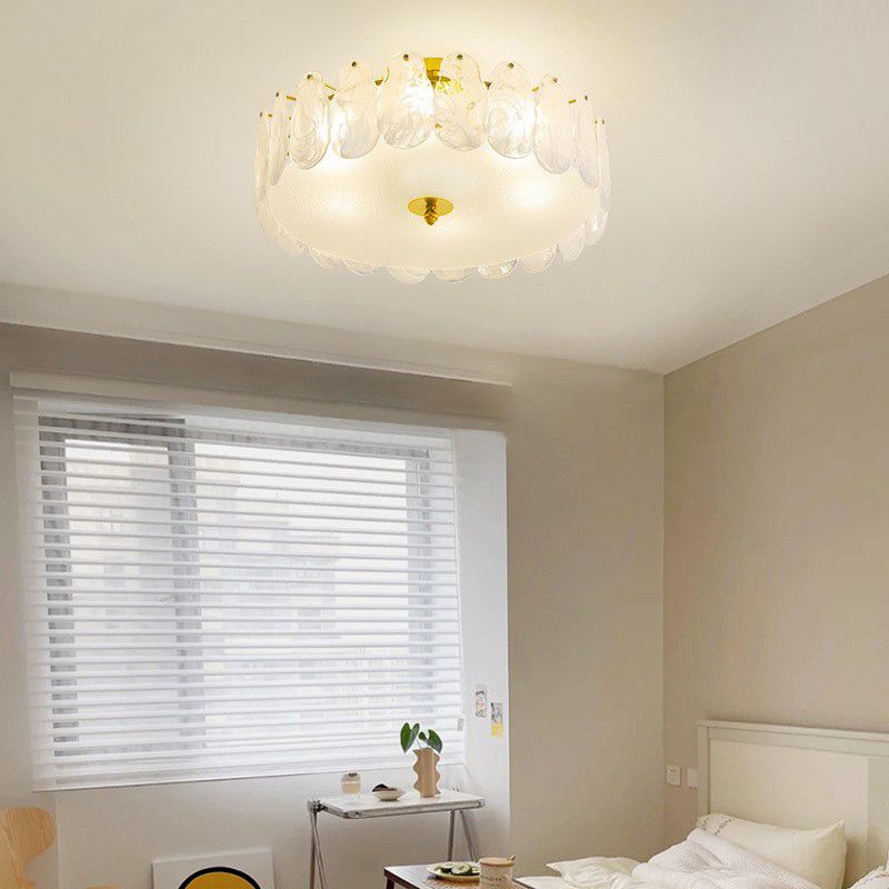 Glass Round Shape Flush Mount Light Modern-Style Multi Lights Flush Ceiling Light in Gold