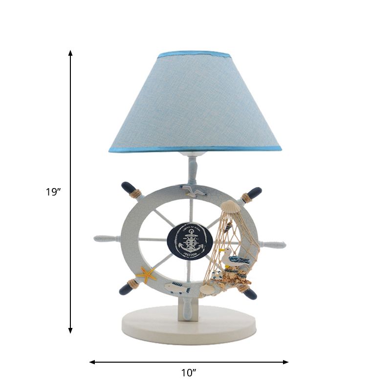 Couet de table de tissu Carton 1-Bulb Blue Night-tands Éclairage avec base de gouvernail en bois