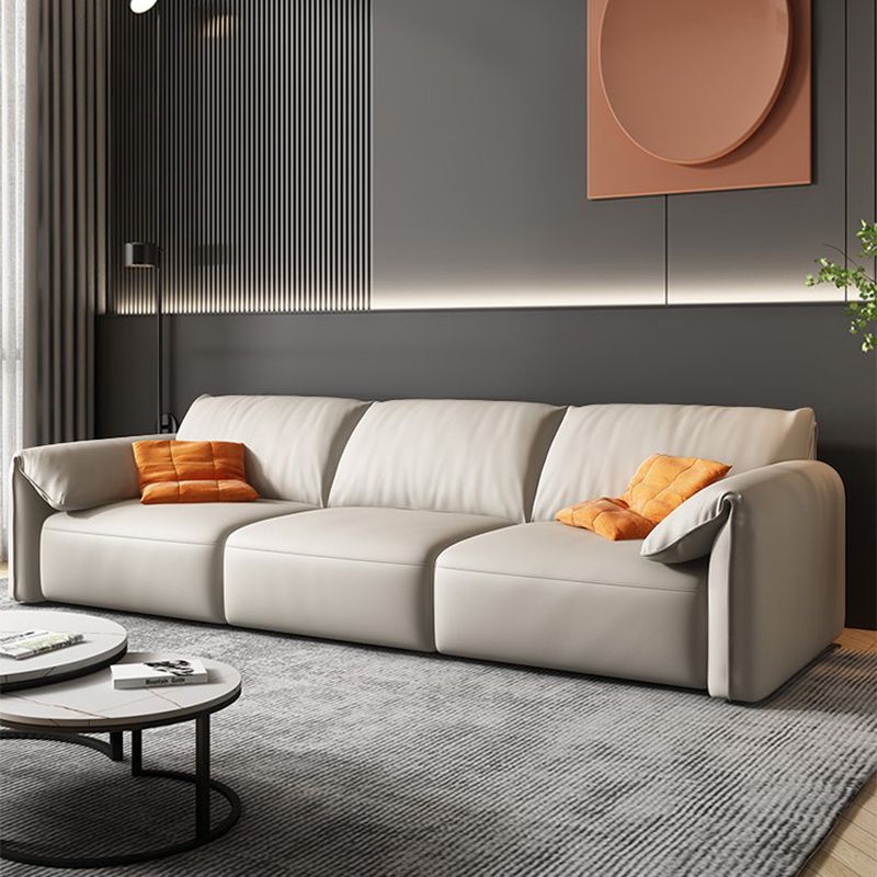Contemporary Leather Wood Frame Pillow Top Arm Sofa For Living Room