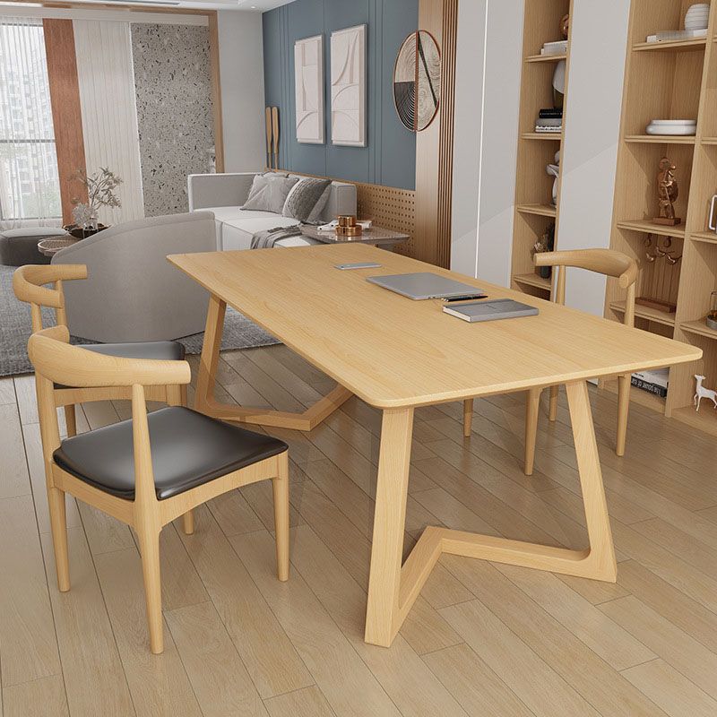 Solid Wood Top Dining Table Traditional Luxury Table with Pine Wood Sled Base