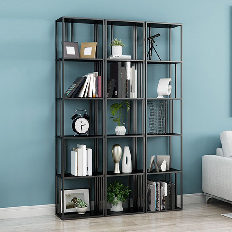12" W Open Storage Bookcase Metal Bookshelf with Shelves in  Black and Gold