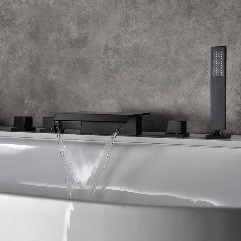 Modern Roman Tub Faucet with Waterfall Spout Deck Mount Bathroom Faucet