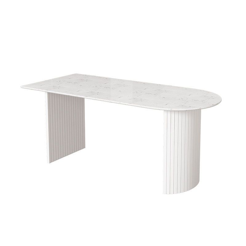 Contemporary Style Dining Table Stone Double Pedestal Dining Site Table
