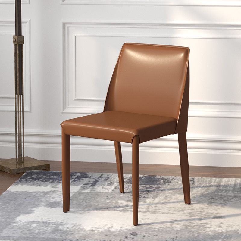 Contemporary Metal Dining Chair Faux Leather Armless Dining Room Chair for Home Use