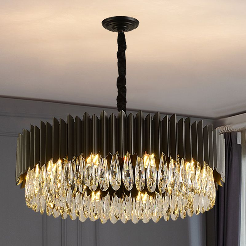 Schwarzer Anhänger Licht moderner Stil Metallkristall Kronleuchter Licht für Wohnzimmer