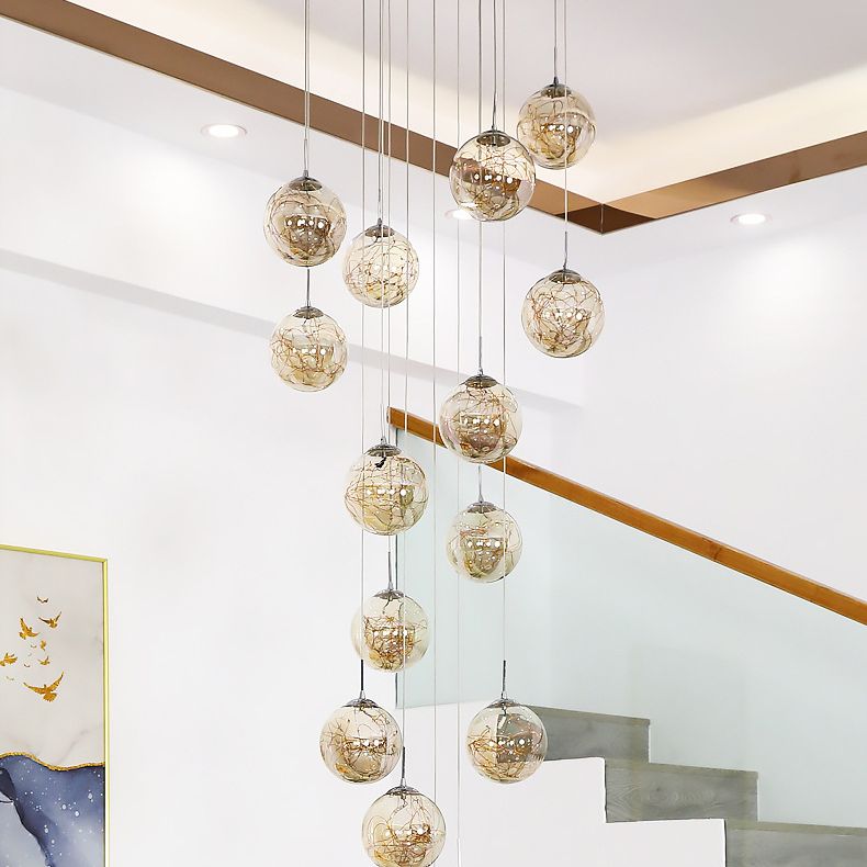 Modern Cascade Pendant Pure Glass Light Foyer Light Indoor Lighting