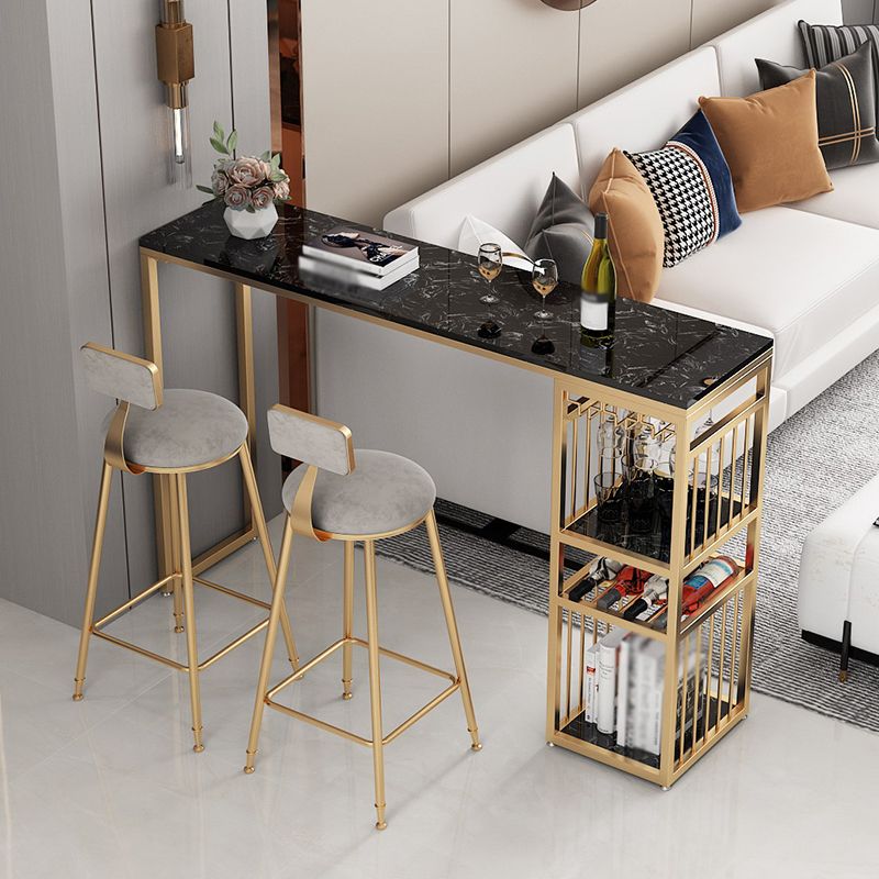 Glam White Marble Bar Table with Rectangle Table Top Gold Sled Table - 42" H