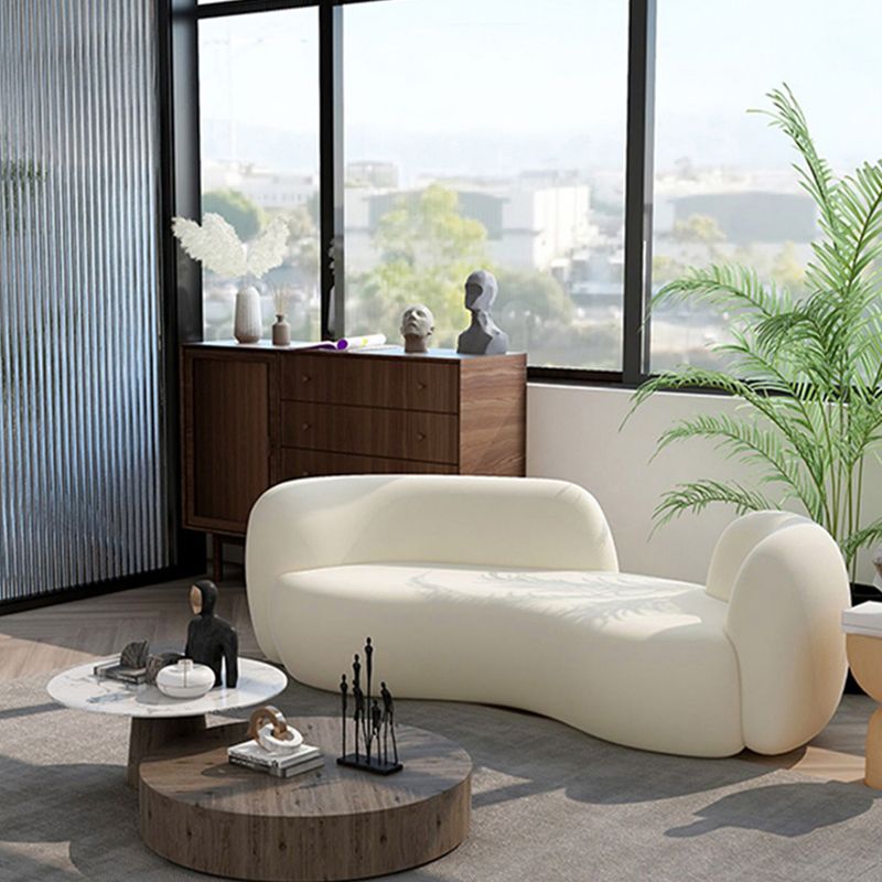 Recessed Arm Curved Sofa for Apartment Beige Contemporary Sofa