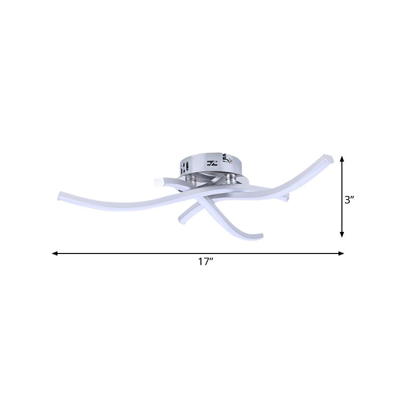 Crossing Wave Semi Flush Ceiling Light Modern Metallic LED Silver Flushmount Lamp in Warm/White Light