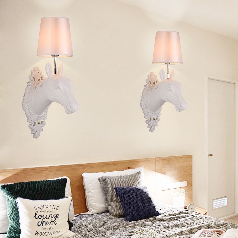 One Bulb Bedroom Wall Mounted Lamp Classic Black/White/Gold Sconce Light Fixture with Cone Fabric Shade