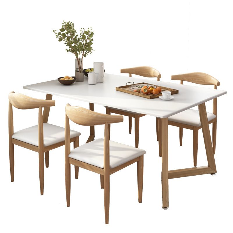 Minimalist Style Traditional Height Dining Set with Rectangle Shape Table and Double Pedestal Base